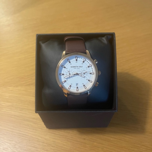 Kenneth Cole Watch NEW W/ TAGS Rose Gold Watch Case w/ White Face Brown Leather - Picture 6 of 6